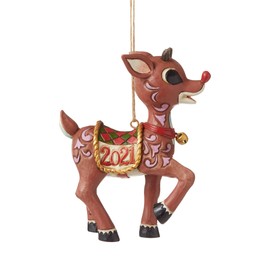 Enesco Jim Shore Rudolph Dated 2021 Hanging Ornament, 3.75 Inches
