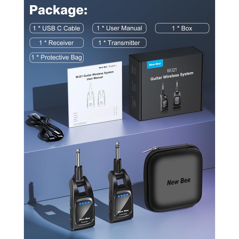 Wireless Guitar System 2.4 GHz with 6 Channels Rechargeable Audio