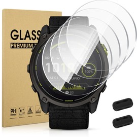 Suoman 4+2 Pack for Garmin Enduro 3 Screen Protector + Charger Port, [ Scratch-resistant ] 2.5D 9H Hardness Tempered Glass Screen Protective Film