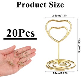 20 Pcs Table Number Holders, 2Inch Mini Heart Shaped Photo Holders for Tables, Place Card Holders for Wedding Party Graduation Reception Restaurant Home Centerpiece Decorations Office Memo (Gold)