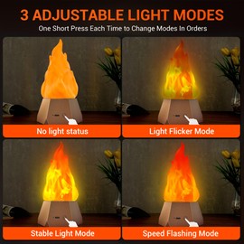 Ollcuz LED Flame Lights, Rechargeable Battery Flameless Candles, Fake Fire with Flickering Flame, LED Night Light for Kids Bedroom Outdoor Camping Party Bar Table Christmas Decorations, 2 Pack