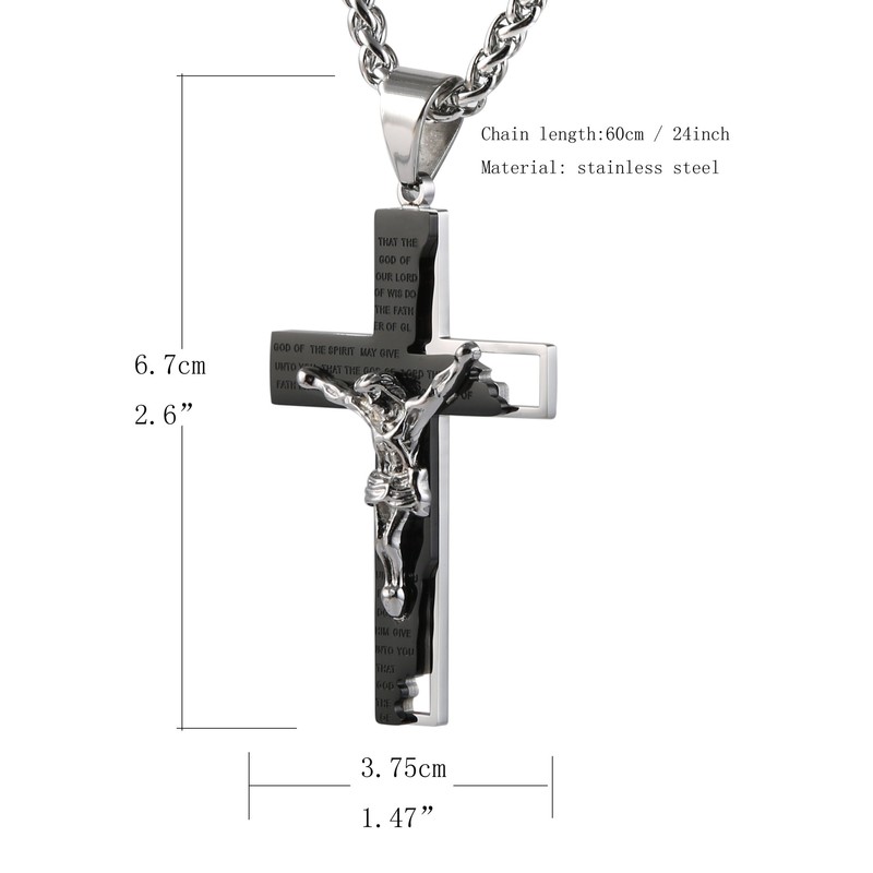 HZMAN Men's Stainless Steel Cross Crucifix Bible Prayer Pendant Necklace