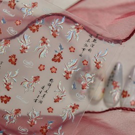 Goldfish Nail Art Stickers Decals WLGDLH Spring River Koi Nail Decals 1PCS 5D Embossed Design Nail Stickers Summer Red Koi Manicure Supplies for Women DIY Decorations