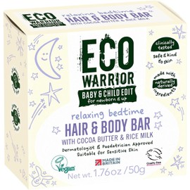 Eco Warrior Baby & Child Edit Relaxing Bedtime Hair & Body Bar (50g) | Hair Shampoo and Body Soap (2 in 1) | Lavender Blossom scent | Gentle, Eco Friendly, Vegan, Cruelty Free
