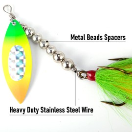 Dr.Fish 3 Pack Musky Spinners, Bucktail Lure Spinnerbait Willow Blade 3/4oz 7Inches Muskie Baits, Stainless Steel Shaft Treble Hooks Freshwater Bass Lures Gold