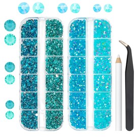 qiipii Blue Resin Rhinestones Bulk for Crafting 3mm 4mm 5mm Flatback Crystal Stones Non-Hotfix Aquamarine Blue Teal Blue Gems Diamonds Charms Supplies for Nails Eyes Face Makeup Crafts DIY Tumblers