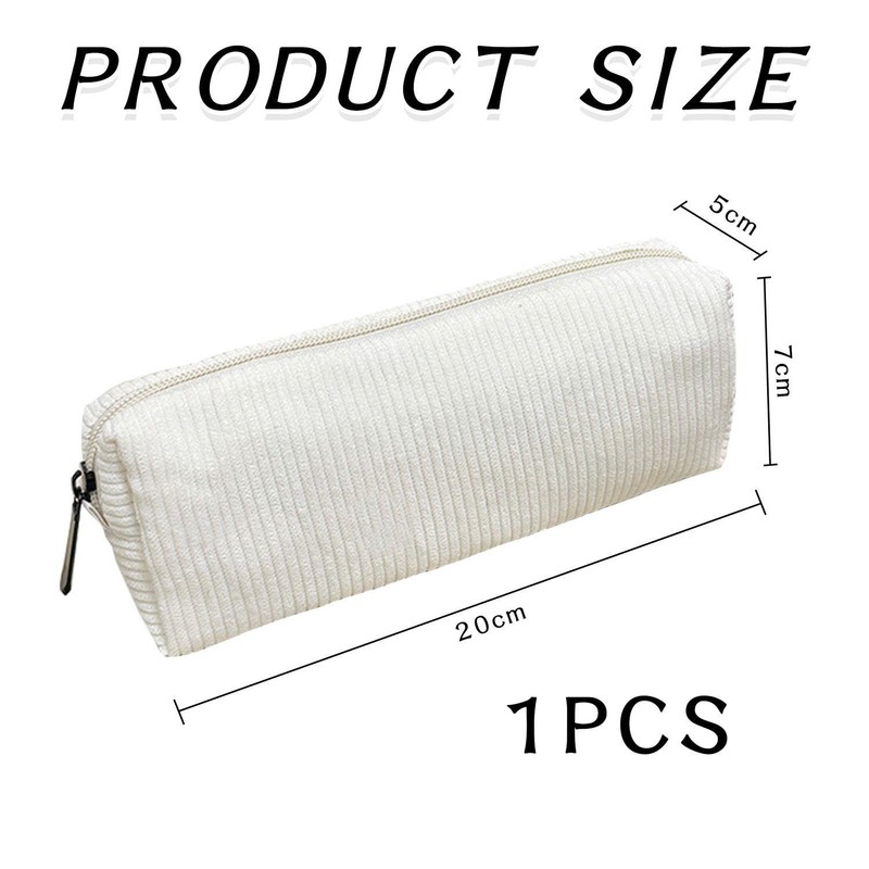 1 White Corduroy Pencil Case, Retro Pencil Case Made of