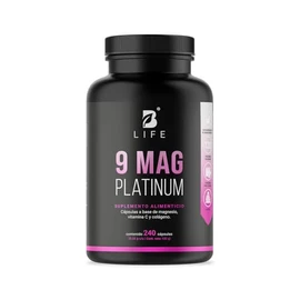 Mezcla de Magnesios Premium con 240 Cápsulas 1100 mg por poción. Adicionado con Colágeno Hidrolizado y Vitamina C. 9 Mag Platinum 