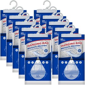 W&E Choice Moisture Absorbers Hanging Bag for Your Closet, Dehumidifier Bags for Bathroom, Fragrance Free Humidity Absorber for Car and RV, 10 Pack