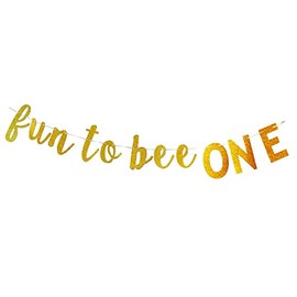 Fun To Bee One Banner For Baby First Year Birthday Party Sign, Bumble Bee Party Decor Happy 1st Birthday/Happy Bee Day Supplies
