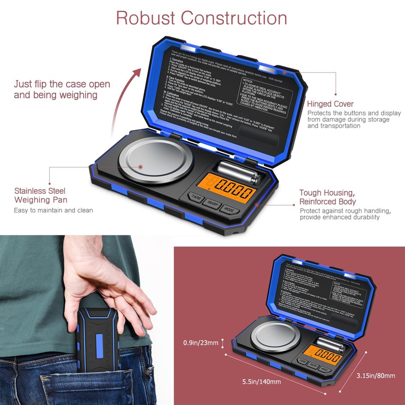 LOFICOPER Digital Pocket Scale, 50 g/0.001 g Precision Scale, Portable
