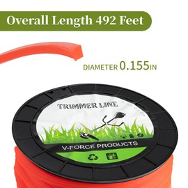 0.155 Inch Heavy Duty Round Trimmer Line,Compatible with E GO,H Art,R yobi,S hindaiwa,S tihl,0.155 Inch 492 ft 5 lb Square Nylon Spool Replacement Weed Wacker String (Orange)