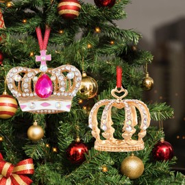 GROWTHMAGIC Pink Crown Christmas Ornaments - Metal Crown Christmas Ornaments with Rhinestones Xmas Decor Christmas Decoration Gifts for Women Girls