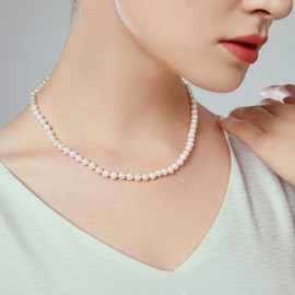 JORA JORA Classic Pearl Necklace 7.5-8mm White Freshwater Cultured Pearls Neklace in Princess Length 18 inch for Women