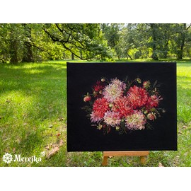 Merejka K-219 Dahlias Counted Cross Stitch Kit, Cotton, Multi-Colour, 30 x 40 cm