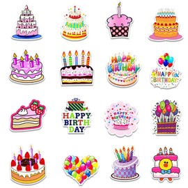 Birthday Theme Sticker Kawaii Happy Birthday Aesthetic Diary Travel Journal Paper Laptop Skateboard Water Bottle Computer Stickers for Adult Teens Girls, Colorful 50 Pcs