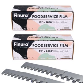 Finura Foodservice Plastic Wrap Film, Serrated Cutter, BPA Free, Antifog, Optimum Cling, Microwave and Freezer Safe, for Home & Kitchen 4000 ft² (sq. ft.)(12 in x 2000 ft) (Pack of 2)