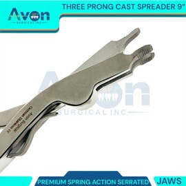 9in (22.9cm) Cast Spreader, 3-Prong Serrated Jaws, Spring-Action Cast Removing Tool Pliers | German Stainless Steel