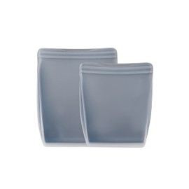 W&P Porter Silicone Reusable Storage Bags, Stand-Up Variety 2 Pack (36oz, 50oz), Slate, Food Storage Container, Microwave and Dishwasher Safe, Easy Cleaning