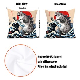 2Pcs Cat Pillow Covers 18x18 Inch, Ocean Waves Pillows Covers with Square Pillowcases, Weird Cats Throw Pillow Cover for Living Room Home Sofa Bedroom Decor, Cat Lover Gifts for Women Mom Friend