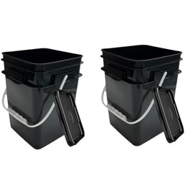 House Naturals 4 Gallon Square Food Grade Plastic Bucket with Lid, Made in USA (Pack of 2) BPA Free (Black)