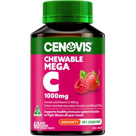 Cenovis Mega Vitamin C 1000mg – 60 Berry Flavour Chewable Tablets – High Strength Vitamin C for Immunity, Cold Relief, Collagen & Skin Support