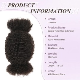 Afro Kinkys Bulk Human Hair Kinky-Curly 100% Real Human Hair for Twist, Braiding, Dreadlocks & Sister Locs, Natural Soft Pre Fluffed, Can Be Dyed Bleached (#1B Natural Black, 20 Inch)