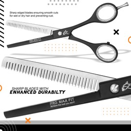 PromaxFit Hairdressing Scissors – Barber Scissors for Hair Cutting – Professional Hair Scissors with Adjustable Screws – Black Stainless Steel Hair Cutting Scissor – Hairdressing scizzors with Comb