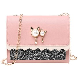 Hjkiopc M?dchenkette Mini Bag, Small Girls Pink Small Bag, Small Girls Handbag, M?dchenhandtasche mit Gro?em Fassungsverm?gen mit abnehmbarer Kette, Cat Pink, Girls' mini bag necklace