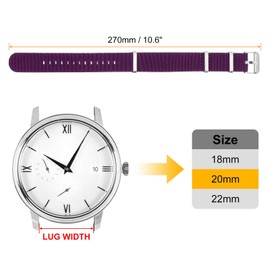 HARFINGTON Elastic Nylon Watch Band 20mm One-Piece French Watch Strap Waterproof Replacement Wristwatch Strap with Silver Buckle for Men Women, Purple