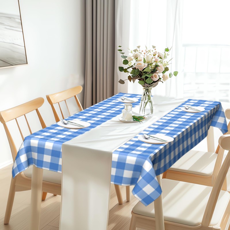 OLIVBIN 2 Pack Blue and White Checkered Tablecloth Blue Checkered