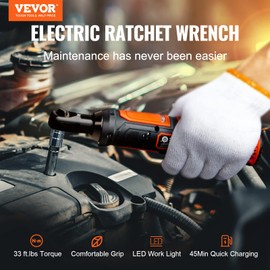 VEVOR 3/8" Cordless Electric Ratchet Wrench Set, 33 Ft-lbs 12V Power Ratchet Tool Kit with 45-Min Fast Charge, 2-Pack 2.0Ah Battery, Built-in LED Light, Variable Speed Trigger, 10 Sockets