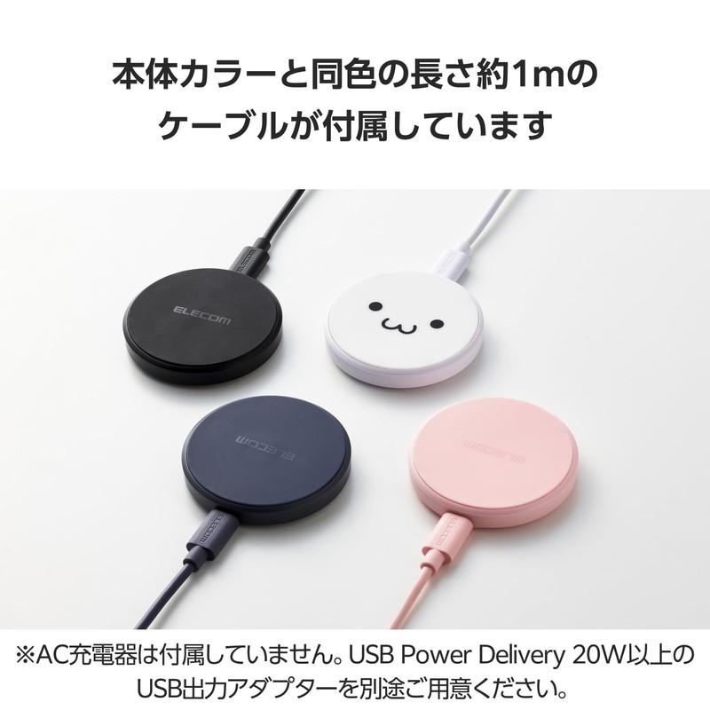 Elecom W-QA28WF Wireless Charger, 12 W, Qi Standard Compatible, Desktop