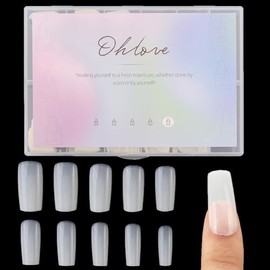 Puntas de uñas acrílicas cuadradas 500 unidades, cubierta completa con funda para manualidades, 10 tamaños
