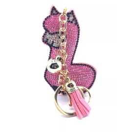 Bling Pink Llama Diamond  Keychain Glitter Golden Tassel Charm Accessory