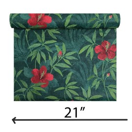 WM Cuba Dark green red pink flowers bloom floral botanical light textured Wallpaper - sample 8.5 inches x 11 inches