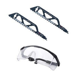 Wjelet Pack of 2 Reciprocating Saw Blades with Safety Glasses, Reciprocating Saw Blade Stone Carbide Steel Saw Blades, Saw Blade Aerated Concrete for Einhell, Bosch, Makita, Dewalt (S1243HM, 305 mm)