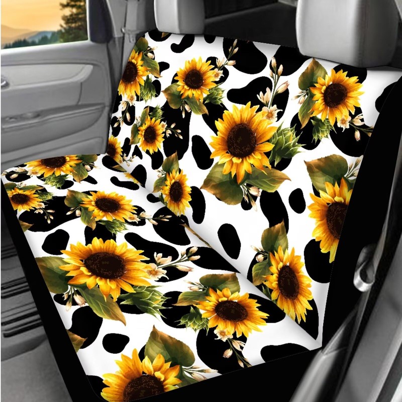 Dngkaoje Sunflower Cow Print Car Seat Cover Full Set for