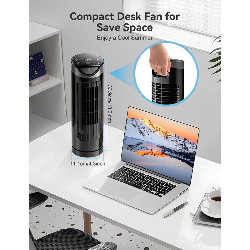 VCK Personal Small Desk Fan,Tower Fan, 80° Oscillating Fan with