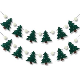 Tudomro 2 Pcs 4ft Felt Christmas Garland Tree Pom Wool Ball Garland Decoration Felt Tree Banner Pompom for Home Xmas Holiday Mantel Wall Decor Party Supplies