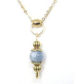 Vintage style gold plated stainless steel women's choker necklace with blue quartz pendant