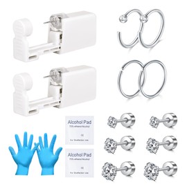 AVYRING 16G Ear Piercing Kit, Stainless Steel Tragus Conch Helix Cartilage Piercing Kit Built-in Ear Studs, Disposable Automatic and Painless Piercing Gun, At Home Self Ear Piercing Kit Tool, 16PCS