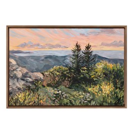 Kate and Laurel Sylvie Maine Sunrise Framed Canvas Wall Art by Emily Kenney, 23x33 Gold, Mountain Ocean Nature Landscape Art for Wall