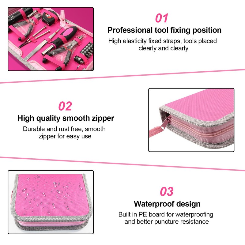 23 Pieces Pink Tool Kit, Comes with Pliers, Socket, Screwdriver,