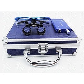 Dental Surgical 2.5X420mm Binocular Loupes + 3W LED Head Light Lamp + Aluminum Box (Blue) by SuperElight