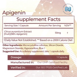 Nootropics Depot Apigenin Capsules | 50mg | 60 Count | >98% Apigenin | Supports Relaxation, Joint Health, and NAD+ Levels