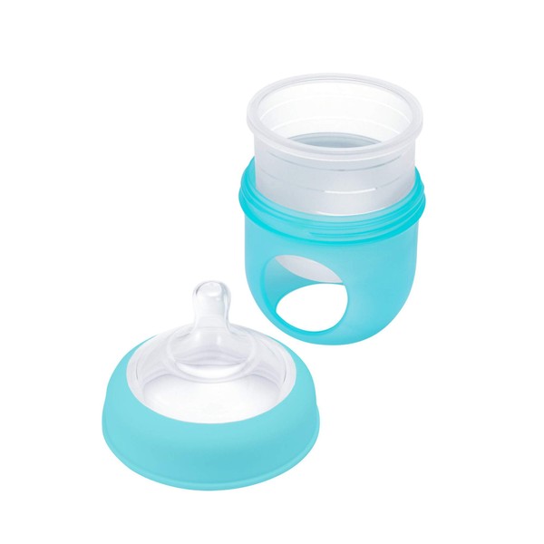 Boon NURSH - Biberones de silicona reutilizables con diseño de bolsa de silicona plegable, esenciales para el bebé, 3 unidades, etapa 1, flujo lento, 4 onzas, color azul