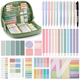 Jutom 41 Pcs Aesthetic Book Annotation Kit with Pencil Bag Bible Journaling Kit Notebook Sticky Note Tabs Highlighters Black Ink Pens Page Markers Back to School Aesthetic School Office Supplies
