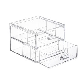TIDYENDURE Clear Acrylic 2-Drawer Compact Storage Organization Drawers Set Sunglasses Supplies, Used in Bathroom, Dorm, Desk, Countertop, Office 7.24”x7.56”x5.6” (Transparent)