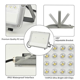 WAHADI 4-Pack 100W LED Outdoor Flood Light IP65 Waterproof 6500K 9000LM Super Bright Security Lights for Garden, Backyard, Garage, Stadium